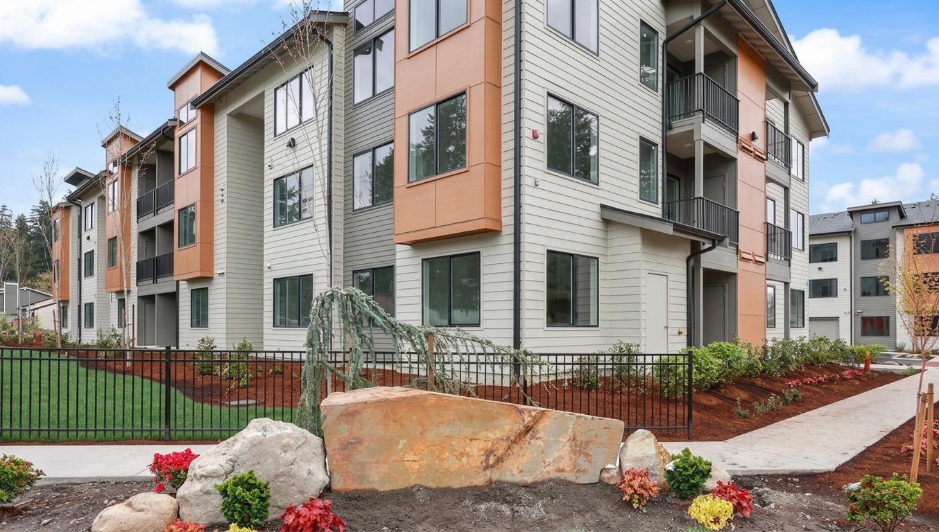 Modern lines and copper accents at The Manchester Apartments